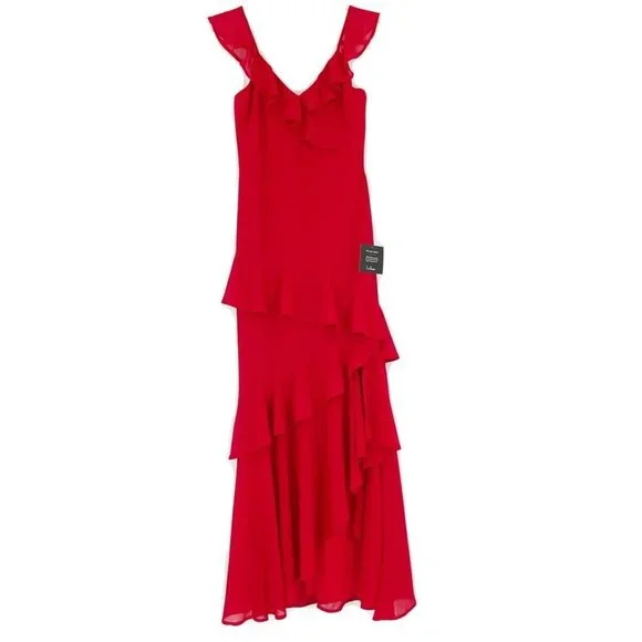 New Lulu's Small Calle Red Ruffled Sleeveless Maxi Dress Sexy Party Cocktail - Picture 2 of 11